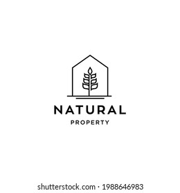 minimal and simple house icon vector logo with beautiful plant tree flower, organic house, cottage forrest design illustration 