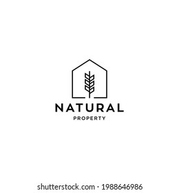 minimal and simple house icon vector logo with beautiful plant tree flower, organic house, cottage forrest design illustration 