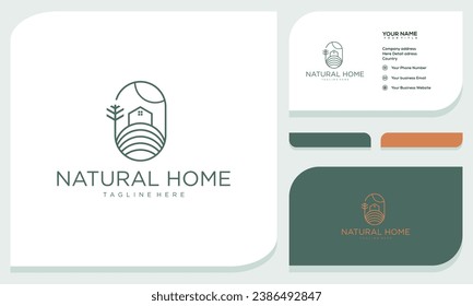 minimal and simple house icon vector logo with beautiful plant tree flower, organic house, cottage forest design and business card