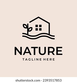 minimal and simple house icon vector logo with beautiful plant