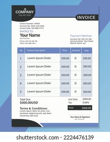 Minimal simple invoice,Modern and creative invoice,Stationary design