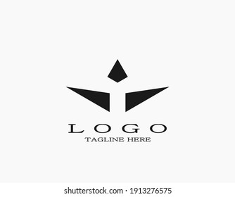 Minimal simple logo with a black pyramid and two wings formed from the triangle. Iconic logo that looks like a plane, bird, hands, human.