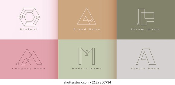 minimale, einfache Logo-Designs im Linienstil von sechs