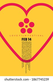 Minimal simple poster design for movie marathon. Love movies symbol idea. Romantic movies festival for valentines day.