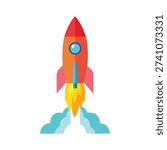Minimal and simple Realistic colorful vector art. flat clean style, no shadow, no gradient of startup rocket launch, white background