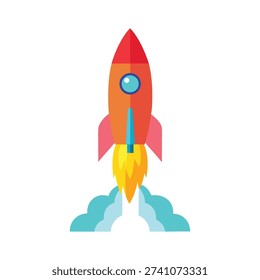 Minimal and simple Realistic colorful vector art. flat clean style, no shadow, no gradient of startup rocket launch, white background