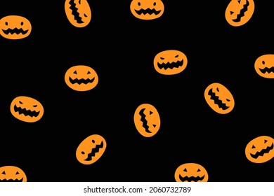 Minimal simple style orange pumpkin on black background seamless pattern for Halloween. Pattern for decoration, wallpaper, party, greeting card, wrapping paper, print. Flat vector illustration.