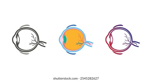 Minimal or simple symbol of Human Eye ball in colour variations.  Human organ silhouette. Vector illustration isolated on white background.