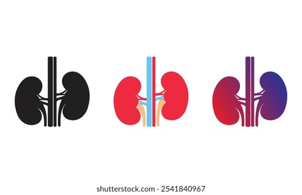 Minimal or simple symbol of Human Kidneys in colour variations.  Human organ silhouette. Vector illustration isolated on white background.