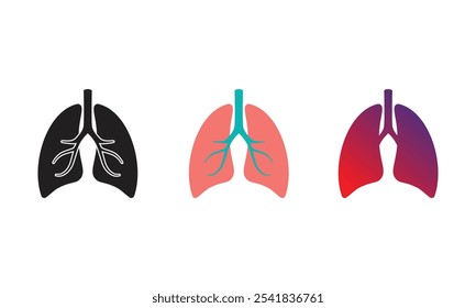 Minimal or simple symbol of Human Lungs in colour variations.  Human organ silhouette. Vector illustration isolated on white background.