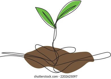 Minimal single line art plant