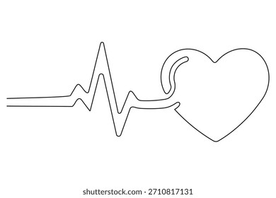 Minimal single line heart design made with smooth flowing curves for modern elegant romantic illustration use