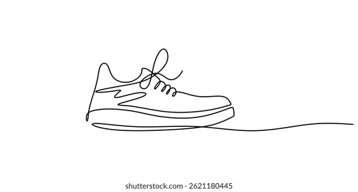 Minimal Single Line Style Running Shoe. Fitness Jogging Exercise Vector Concept.