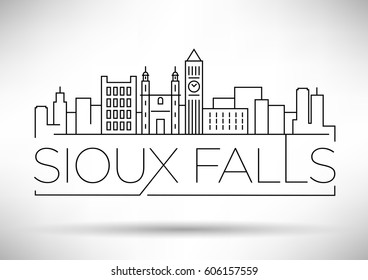 Minimal Sioux Falls Linear City Skyline with Typographic Design