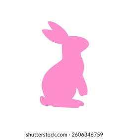 Minimal sitting bunny silhouette in pink. Vector illustration for Easter prints, spring icons, baby-themed designs and packaging.