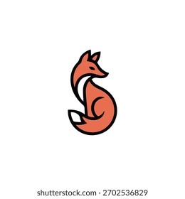 Minimal Sitting Red Fox Icon Vector on White Background