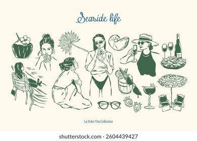 Minimal sketch style vector illustration collection. Food and beverages doodles. Art for postcards, print posters, packaging design.	