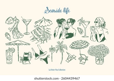 Minimal sketch style vector illustration collection. Food and beverages doodles. Art for postcards, print posters, packaging design.	