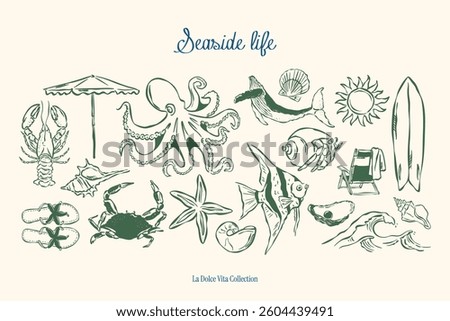 Minimal sketch style vector illustration collection. Food and beverages doodles. Art for postcards, print posters, packaging design.	