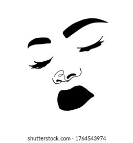 Minimal sketch vector woman face. Linear glamour portrait woman. Portrait of girl. Linear glamour logo in minimal style for beauty salon, beautician, makeup artist, stylist. Hand drawn art.