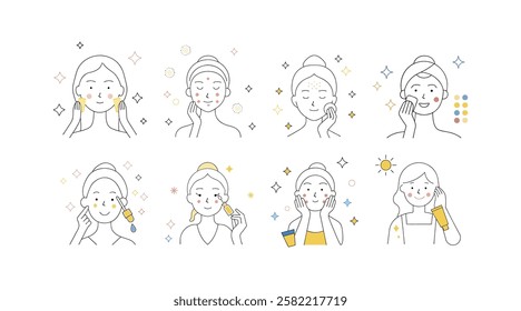 Minimal Skincare Routine Vector Illustration Beauty and SelfCare Line Art Icons