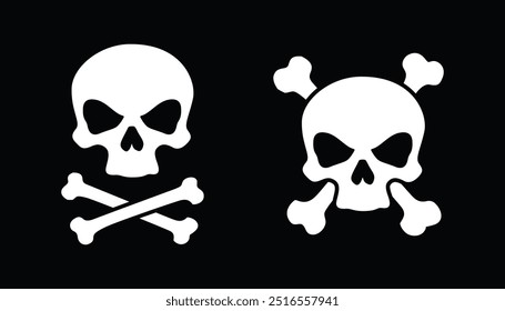 Minimal skull and crossbones on black background. Vector illustration