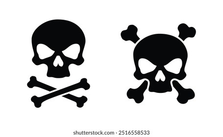 Minimal skull and crossbones on white background. Vector illustration