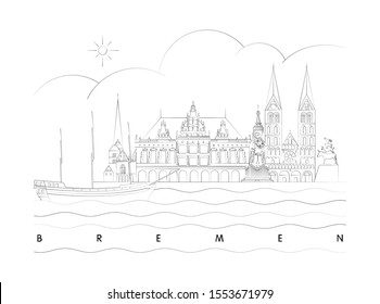 Minimal skyline Bremen vector illustration and typography design, Germany