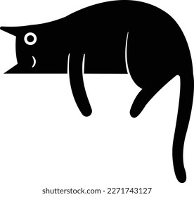 Minimal sleeping cat illustration, stylized simple one eye open lazy cat black silhouette vector EPS .