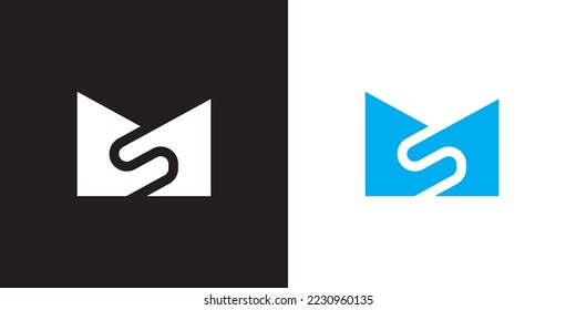 Minimal SM logo. Icon of a MS letter on a luxury background. Logo idea based on the SM monogram initials. Professional variety letter symbol and MS logo on black and blue background.