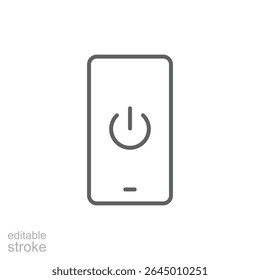 Minimal Smartphone Icon with Centered Power Button Symbol Vector, Editable Stroke Line for Digital Detox, Calm Tech Use, Screen Off Mode, Mindful Mobile Shutdown
