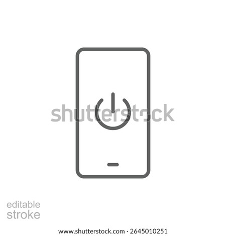 Minimal Smartphone Icon with Centered Power Button Symbol Vector, Editable Stroke Line for Digital Detox, Calm Tech Use, Screen Off Mode, Mindful Mobile Shutdown