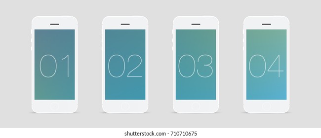 Minimal smartphone set with beautiful color gradient wallpaper and numbers on screen. Eps 10 vector illustration 