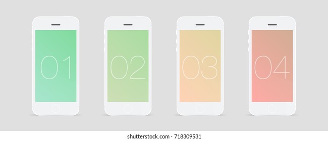 Minimal smartphone set with color gradient wallpaper and numbers on screen. Eps 10 vector illustration 