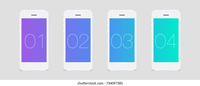Minimal smartphone set with simple color gradient background wallpaper and numbers on screen. Eps 10 vector illustration 