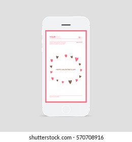 Minimal smartphone with valentines day design and your message on screen. 
Eps 10 vector illustration