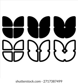 Minimal smooth rounded petal vector shapes in dual style with custom curved tulip design in black. This collection provides minimal black vector icons featuring smooth rounded petals and curved tulip flower shapes. Perfect for logos, icons or digital projects.