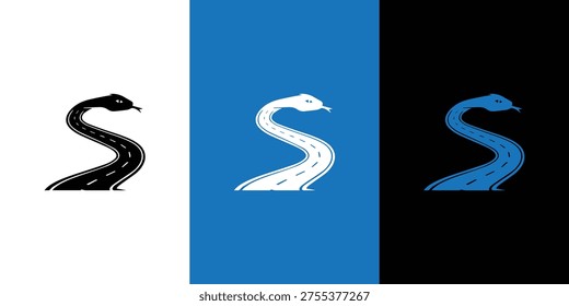 Minimal snake and road icon representing direction, movement, and travel path. Clean vector symbol ideal for transport, navigation, and branding use.