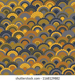 Minimal snake skin scales squama background, vector seamless fabric pattern, tiled textile print. Vintage chinese squama scales seamless arc tiles mosaic. Dragon skin pattern.