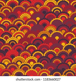 Minimal snake skin scales squama background, vector seamless fabric pattern, tiled textile print. Vintage chinese squama scales seamless arc tiles mosaic. Textile pattern.