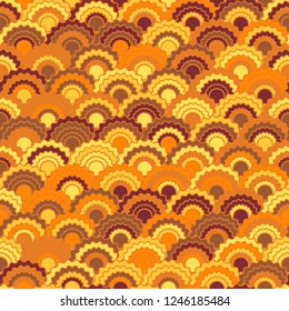 Minimal snake skin scales squama background, vector seamless fabric pattern, tiled textile print. Classic chinese squama scales seamless arc tiles background. Roof pattern.