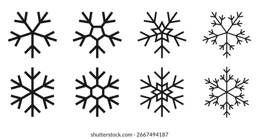 Minimal snowflake icon in clean line style design isolated on white background Perfect for Christmas decorations winter ornaments holiday graphics and festive design projects