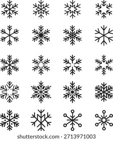 Conjunto de Ícones de Floco de Neve Mínimo - Símbolos de inverno da Linha Preta