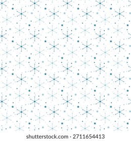 Minimal snowflake seamless pattern in icy blue tones. Winter frost pattern with snowflake