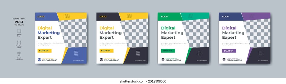 Banner mínimo de medios sociales con espacio para imágenes.  Atractivo posteo de diseño de pancartas de plantillas con opciones de color.