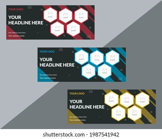 
Minimal social media cover photo template design with hexagons. Modern social media cover photo design set vector layout.