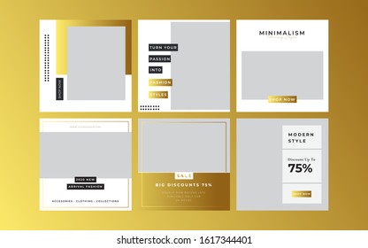 Minimal Social Media Fashion Banner Post Promotion Template Collection Stock Vector With Luxury Gold Color