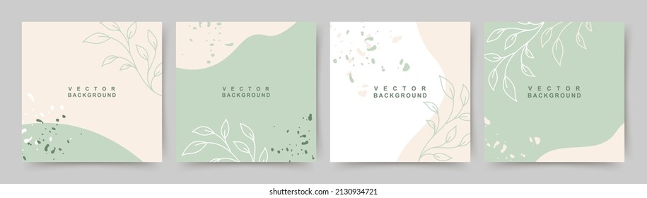 Minimal Social Media Post Templates. Abstract Green Organic Shapes Floral Background. Editable Vector Illustration