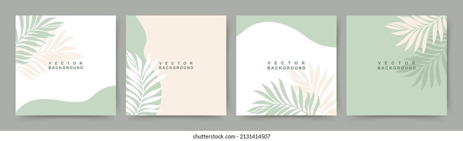 Minimal Social Media Post Templates. Abstract Green Organic Shapes Floral Background. Editable Vector Illustration