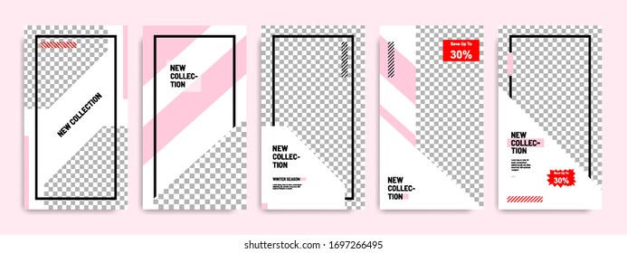 Minimal social media stories / story template layout banner in white pink background color